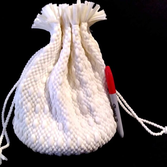 Vintage Retro Boho Off White Drawstring Purse Pouch - Picture 2 of 5